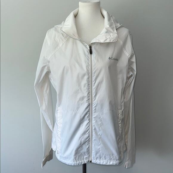 Columbia White Lightweight Full Zip Switchback Waterproof Rain Jacket Juniors XL - Picture 1 of 9